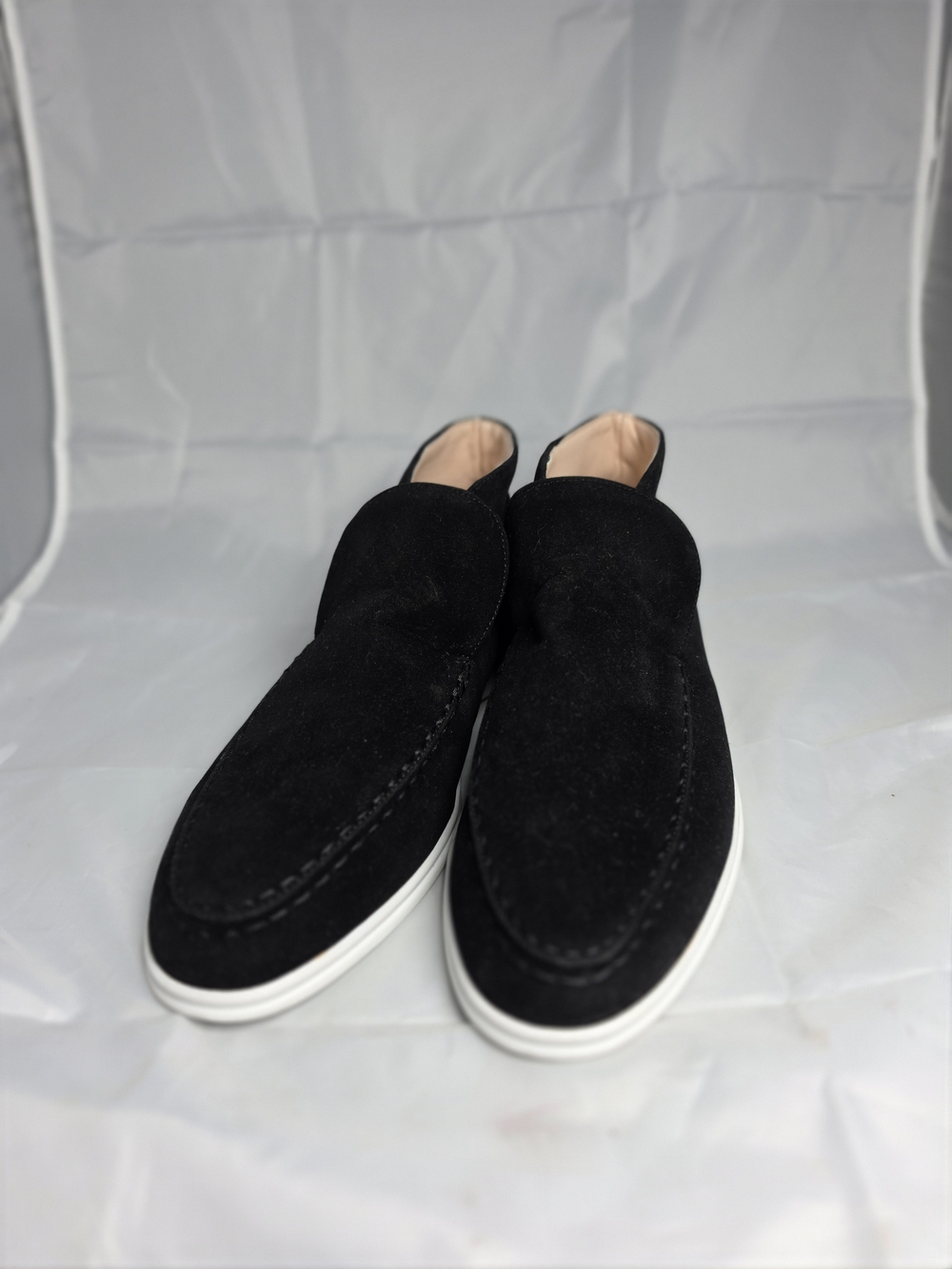 Men's Black Suede Slip-On Loafers with White Sole